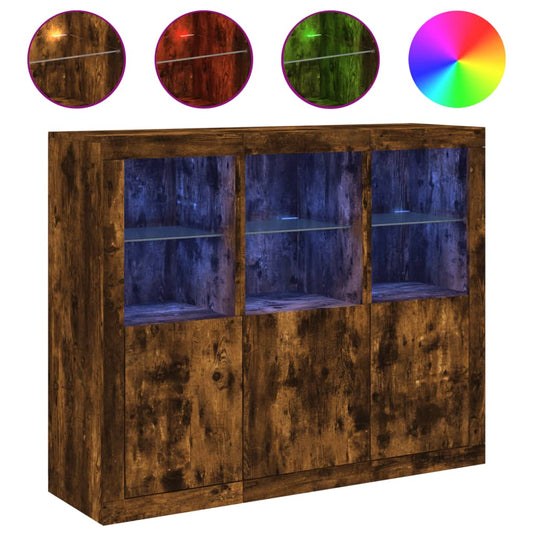 vidaXL Sideboards with LED Lights 3 pcs Smoked Oak Engineered Wood 2
