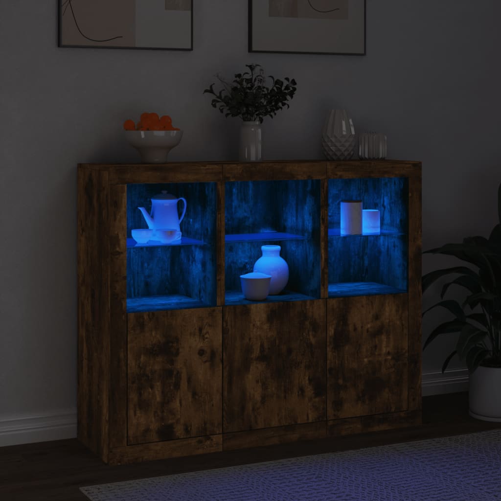 vidaXL Sideboards with LED Lights 3 pcs Smoked Oak Engineered Wood 3