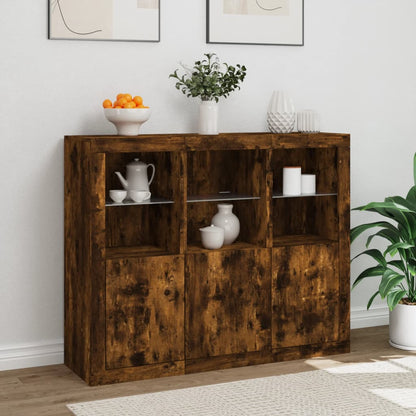 vidaXL Sideboards with LED Lights 3 pcs Smoked Oak Engineered Wood 4