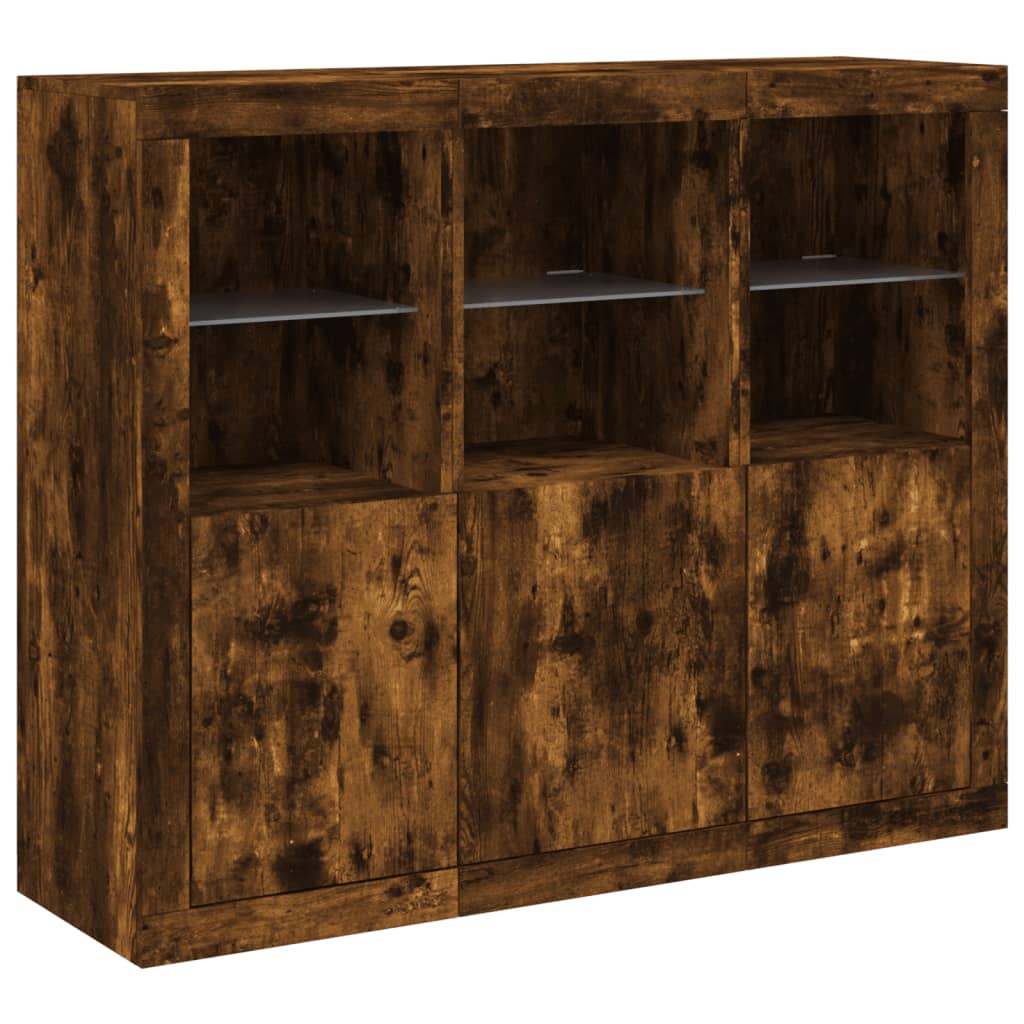 vidaXL Sideboards with LED Lights 3 pcs Smoked Oak Engineered Wood 5
