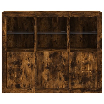 vidaXL Sideboards with LED Lights 3 pcs Smoked Oak Engineered Wood 6