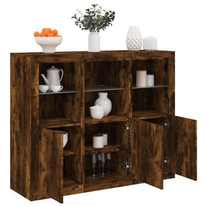 vidaXL Sideboards with LED Lights 3 pcs Smoked Oak Engineered Wood 1