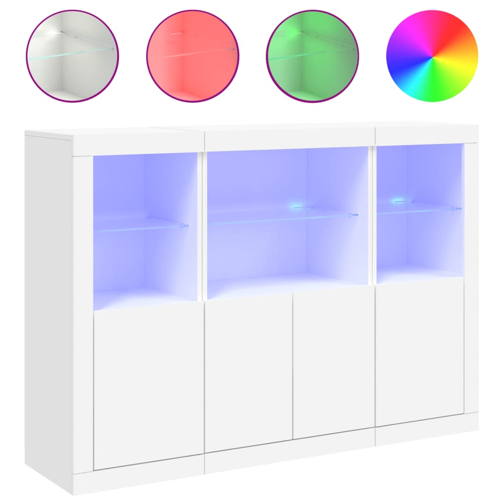 vidaXL Sideboards with LED Lights 3 pcs White Engineered Wood 2
