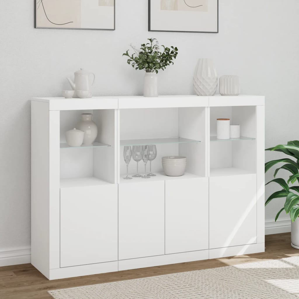 vidaXL Sideboards with LED Lights 3 pcs White Engineered Wood 4