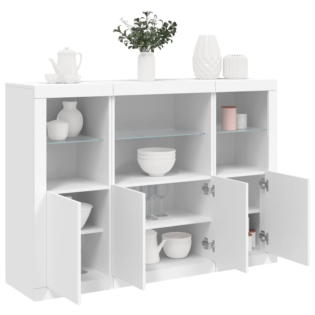 vidaXL Sideboards with LED Lights 3 pcs White Engineered Wood 1