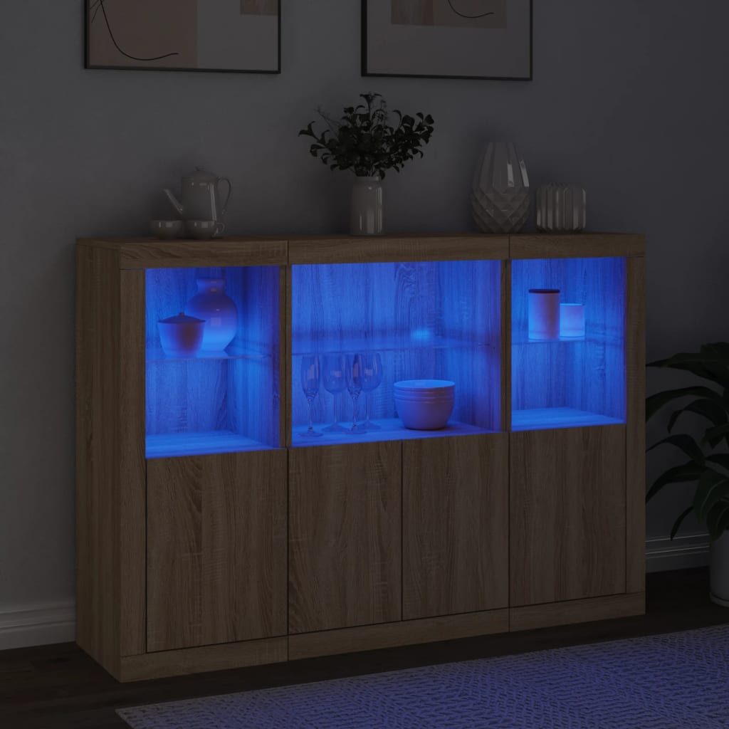 vidaXL Sideboards with LED Lights 3 pcs Sonoma Oak Engineered Wood 3