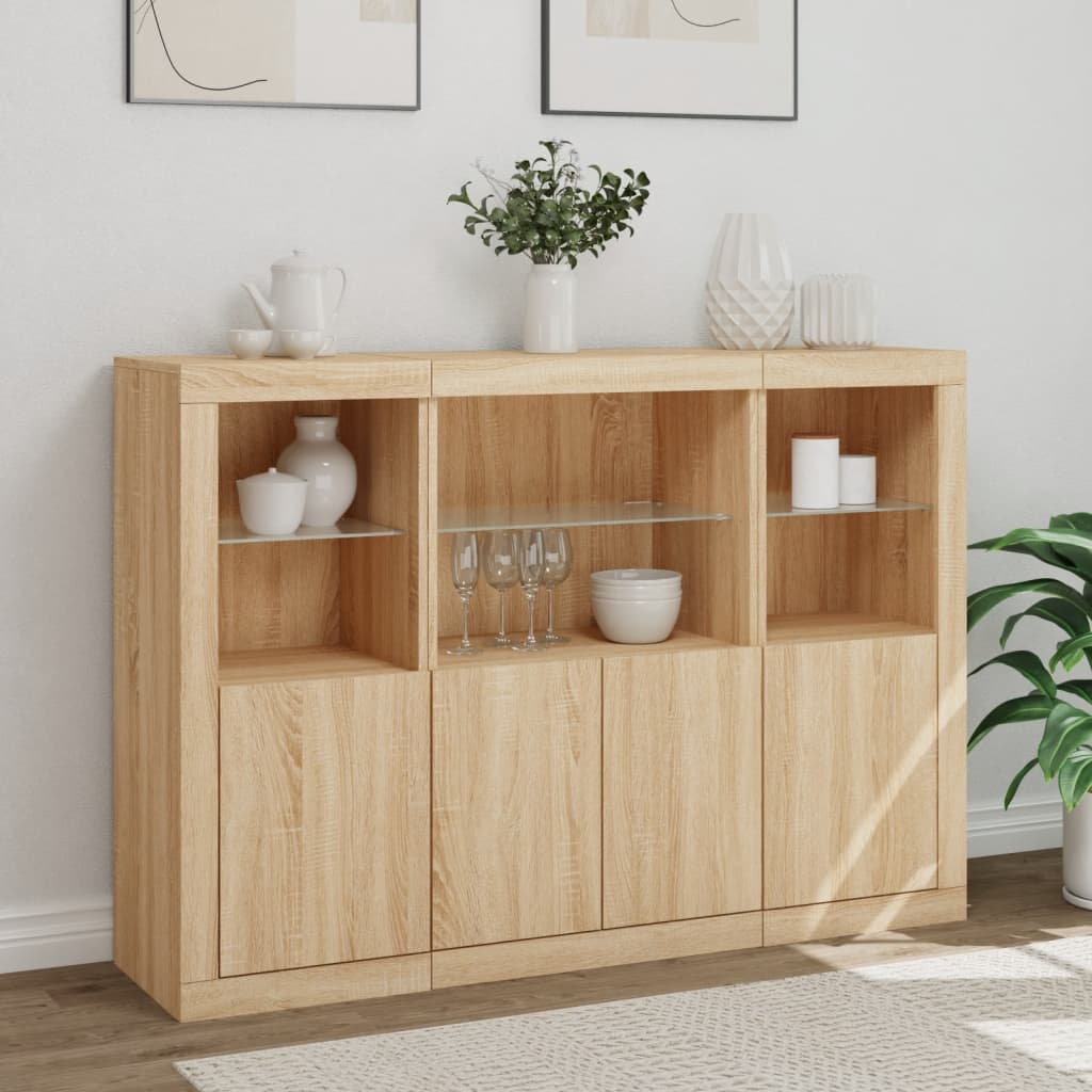 vidaXL Sideboards with LED Lights 3 pcs Sonoma Oak Engineered Wood 4