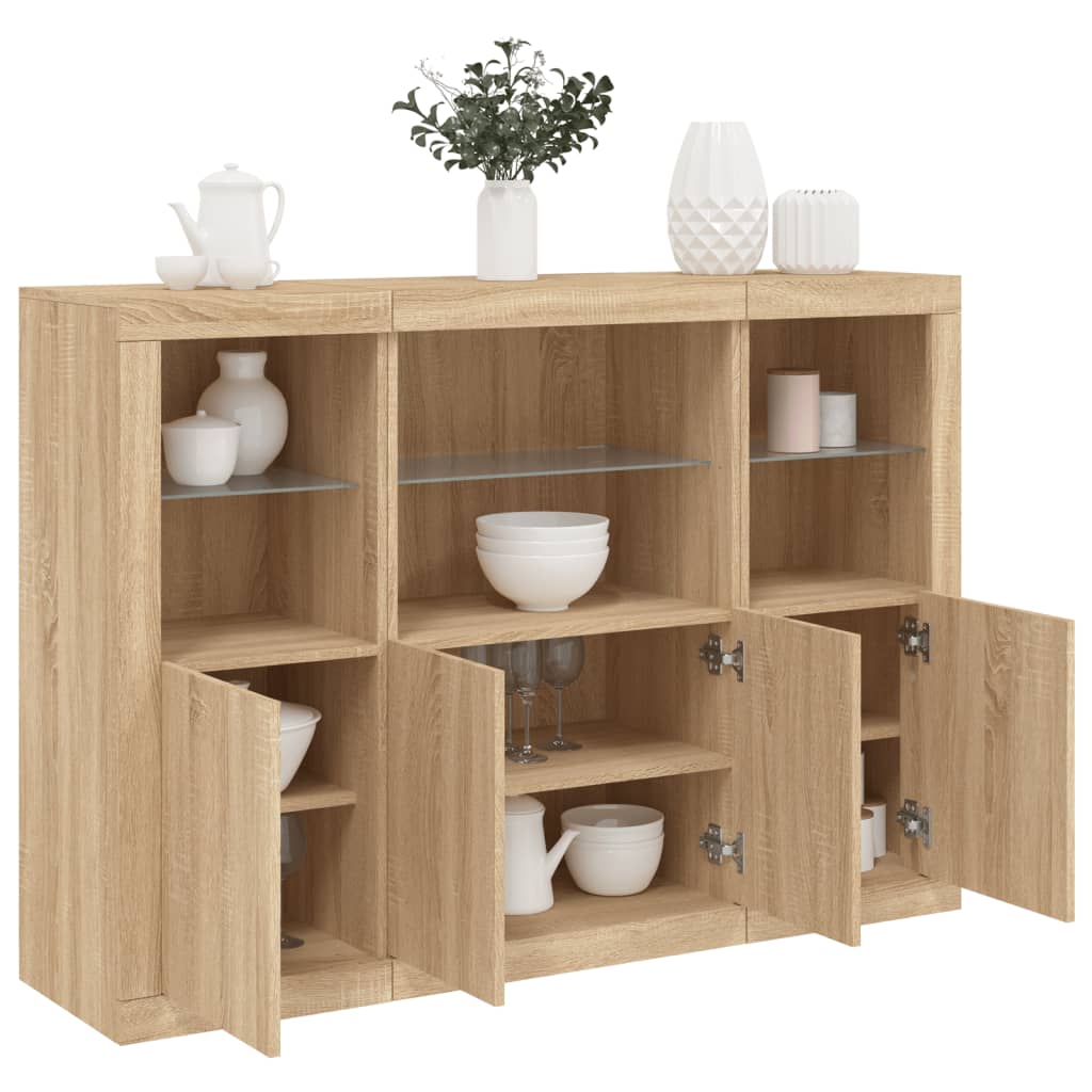 vidaXL Sideboards with LED Lights 3 pcs Sonoma Oak Engineered Wood 1