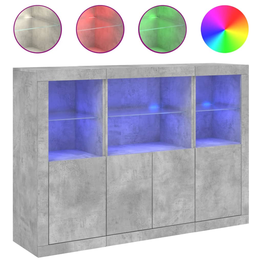 vidaXL Sideboards with LED Lights 3 pcs Concrete Grey Engineered Wood 2