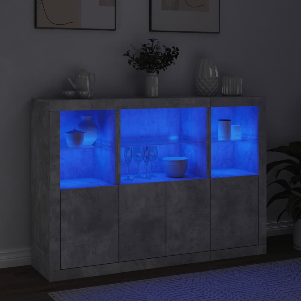 vidaXL Sideboards with LED Lights 3 pcs Concrete Grey Engineered Wood 3