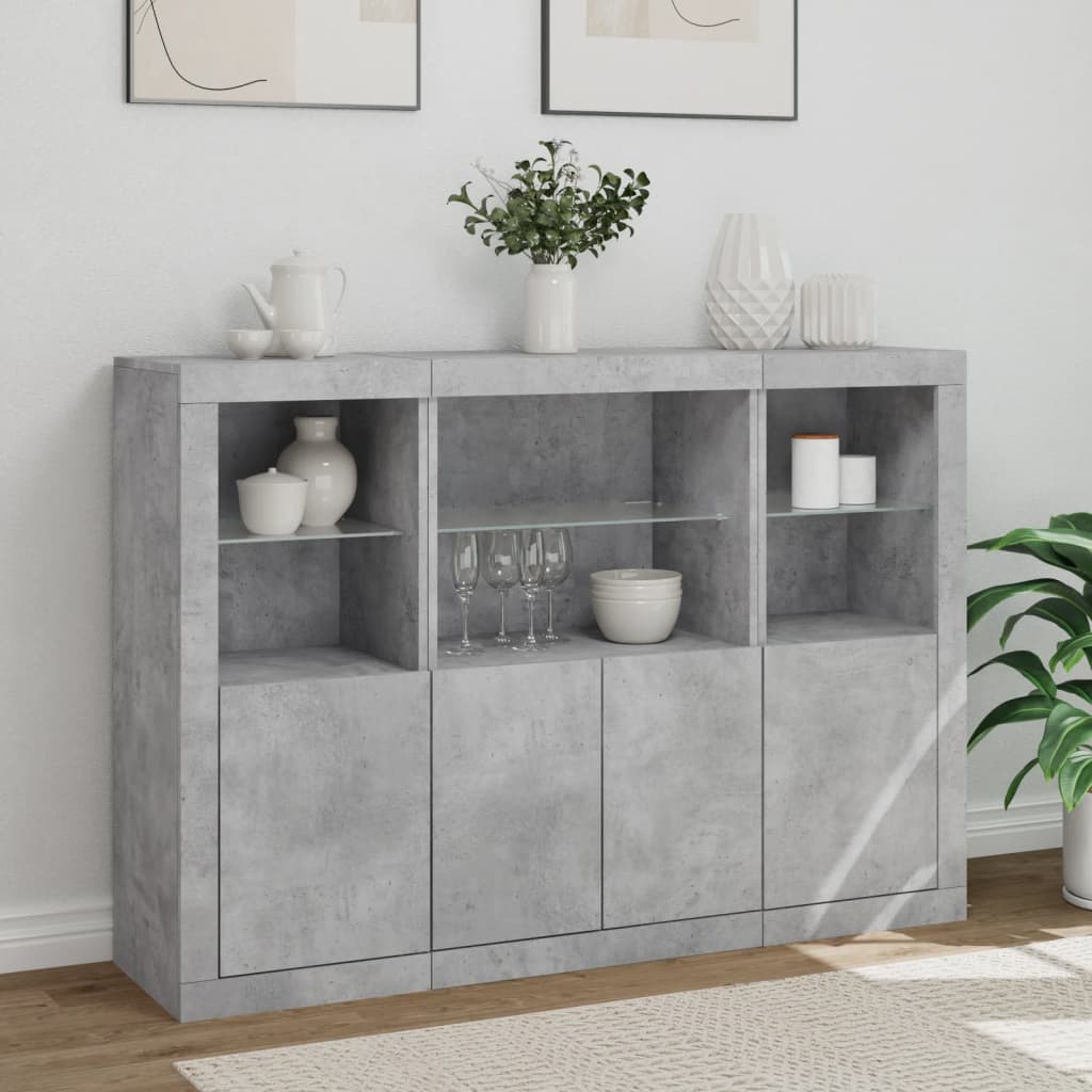 vidaXL Sideboards with LED Lights 3 pcs Concrete Grey Engineered Wood 4