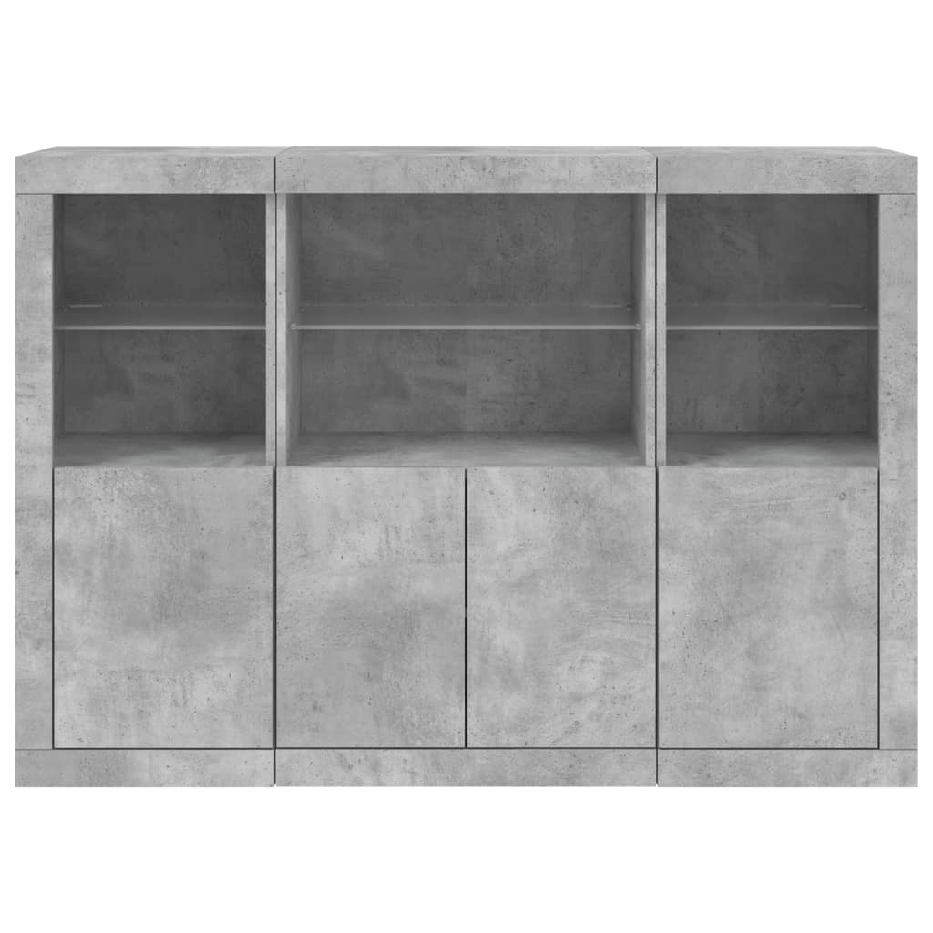 vidaXL Sideboards with LED Lights 3 pcs Concrete Grey Engineered Wood 6
