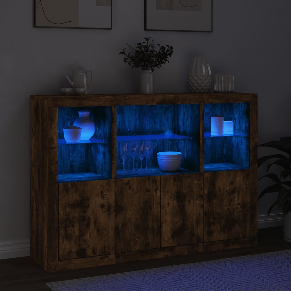 Sideboards with LED Lights 3 pcs Engineered Wood Smoked oak