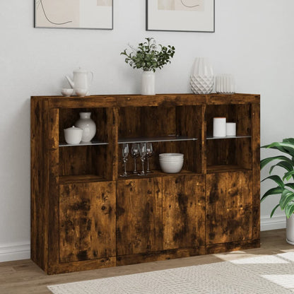 vidaXL Sideboards with LED Lights 3 pcs Smoked Oak Engineered Wood 4