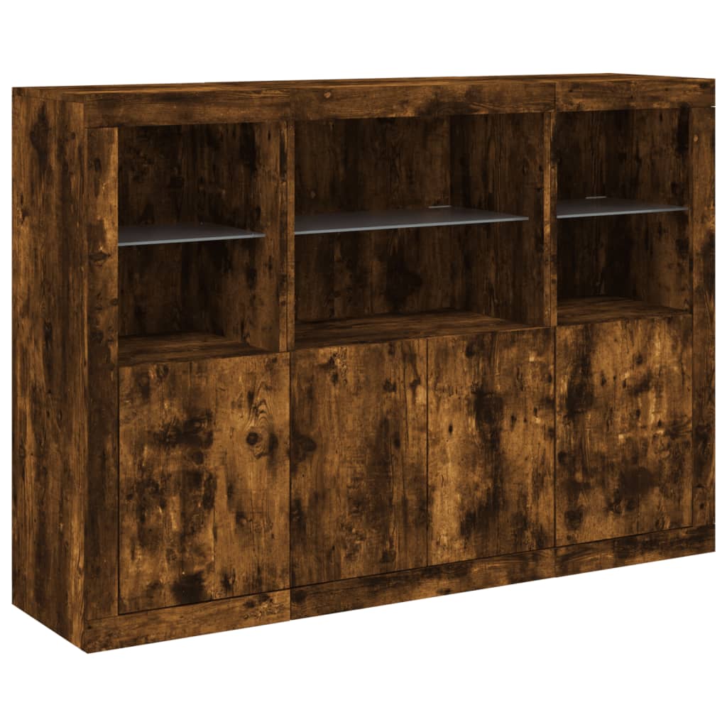vidaXL Sideboards with LED Lights 3 pcs Smoked Oak Engineered Wood 5