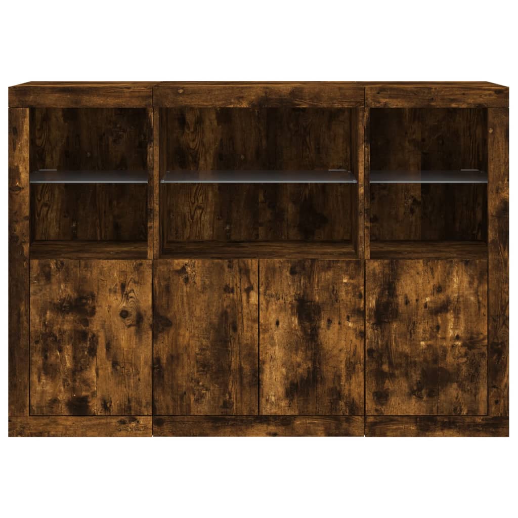 vidaXL Sideboards with LED Lights 3 pcs Smoked Oak Engineered Wood 6