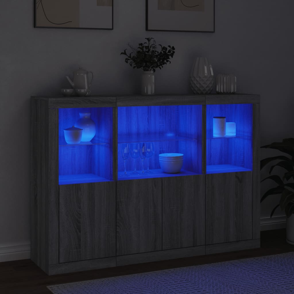 vidaXL Sideboards with LED Lights 3 pcs Grey Sonoma Engineered Wood 3