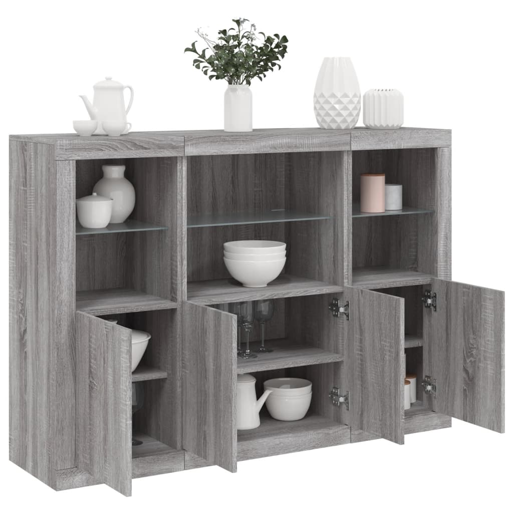 vidaXL Sideboards with LED Lights 3 pcs Grey Sonoma Engineered Wood 1
