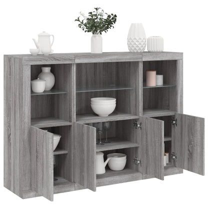 vidaXL Sideboards with LED Lights 3 pcs Grey Sonoma Engineered Wood 1