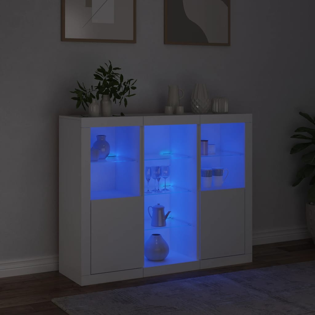 vidaXL Sideboards with LED Lights 3 pcs White Engineered Wood 3