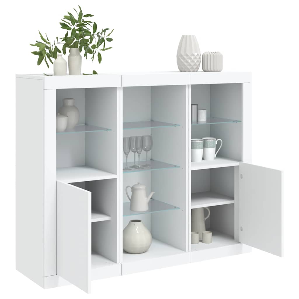vidaXL Sideboards with LED Lights 3 pcs White Engineered Wood 1