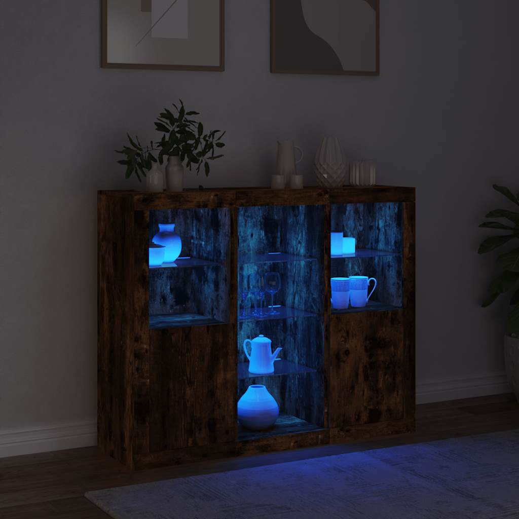 Sideboards with LED Lights 3 pcs Engineered Wood Smoked oak