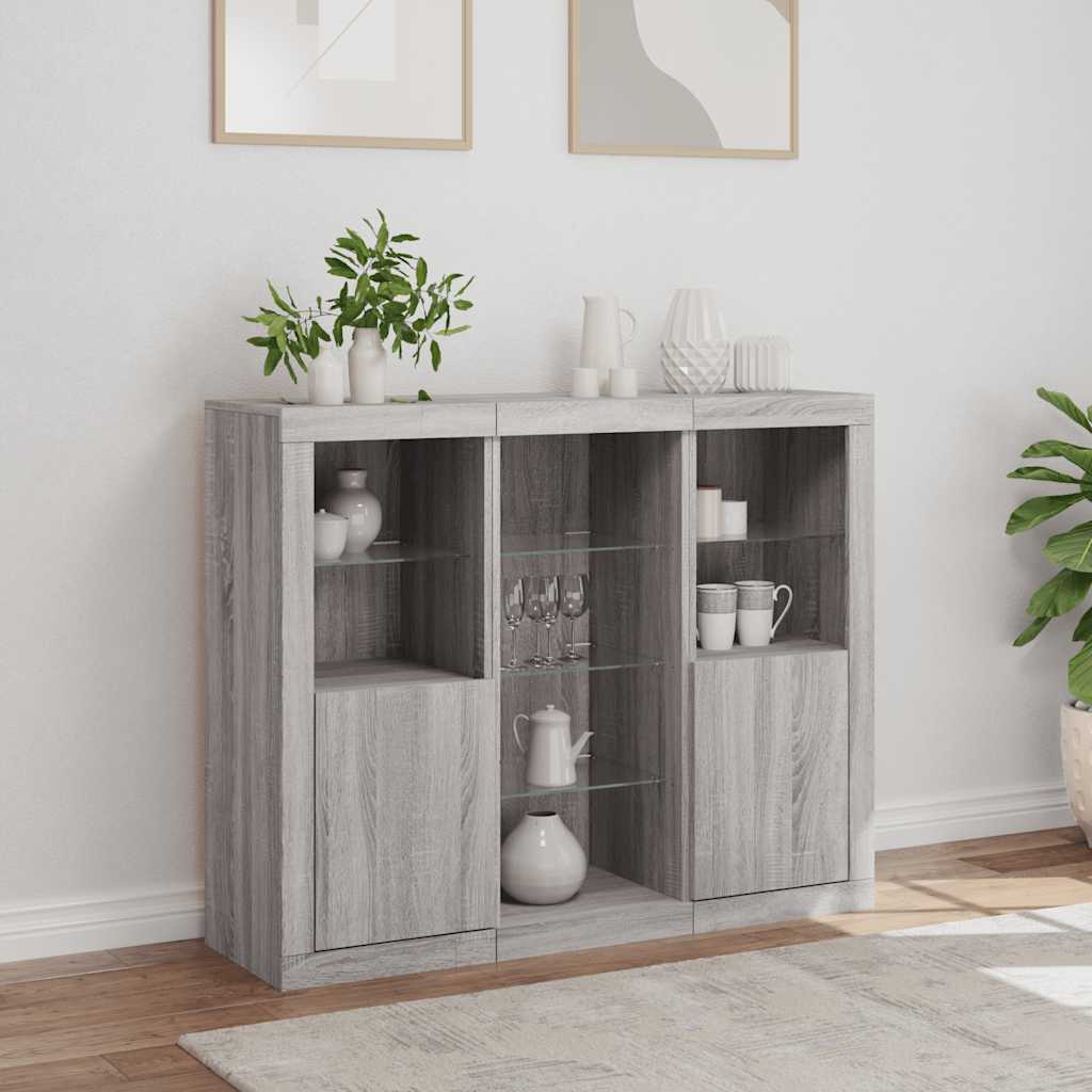 vidaXL Sideboards with LED Lights 3 pcs Grey Sonoma Engineered Wood 4