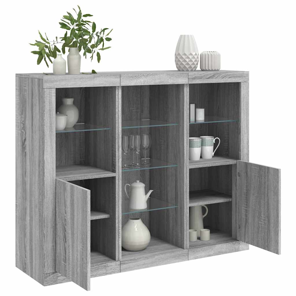 Sideboards with LED Lights 3 pcs Engineered Wood Grey sonoma