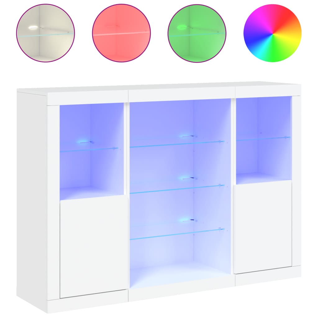 vidaXL Sideboards with LED Lights 3 pcs White Engineered Wood 2