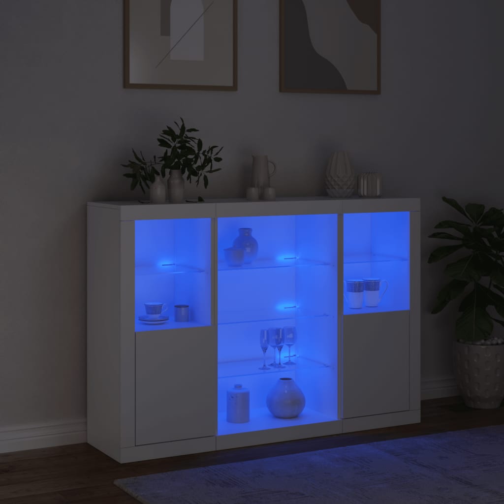 vidaXL Sideboards with LED Lights 3 pcs White Engineered Wood 3