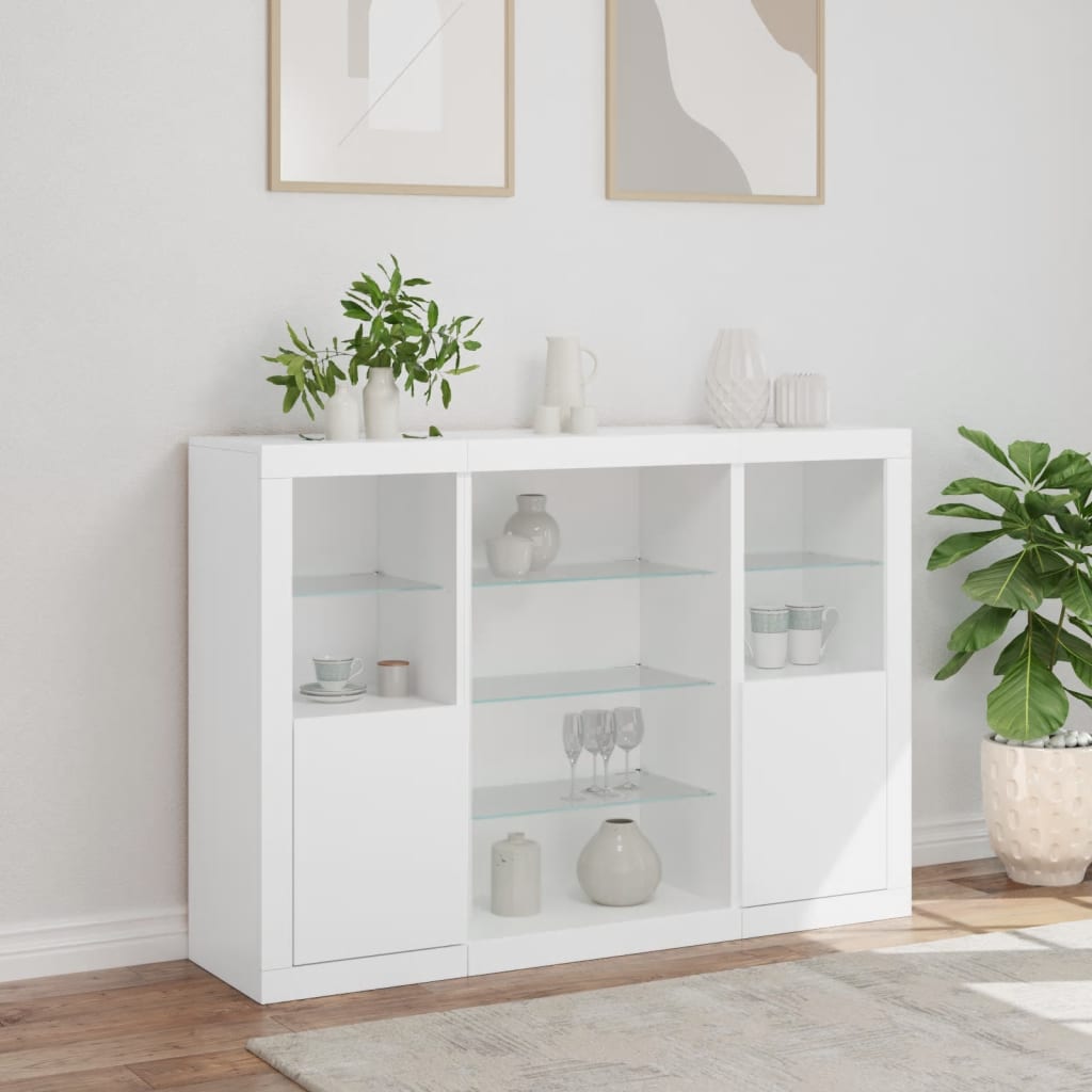 vidaXL Sideboards with LED Lights 3 pcs White Engineered Wood 4