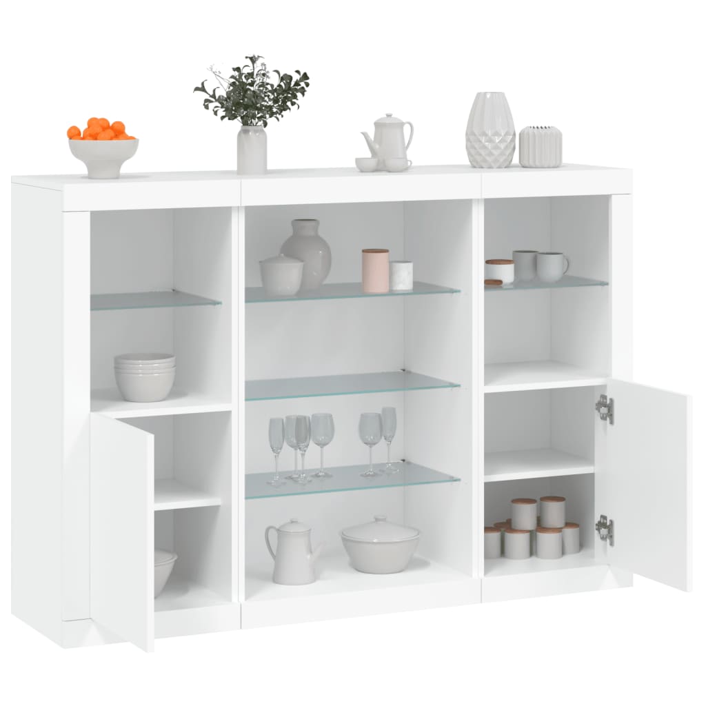 vidaXL Sideboards with LED Lights 3 pcs White Engineered Wood 1