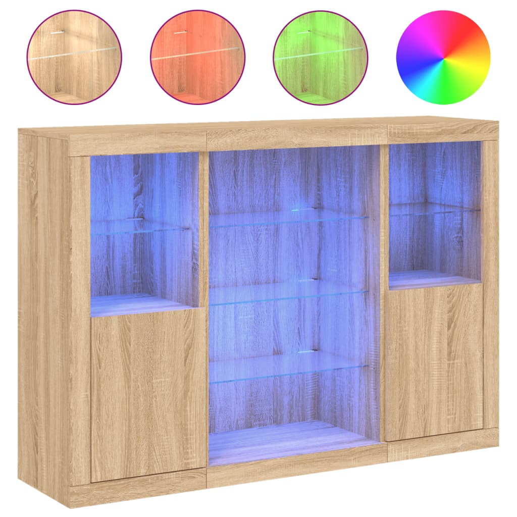vidaXL Sideboards with LED Lights 3 pcs Sonoma Oak Engineered Wood 2