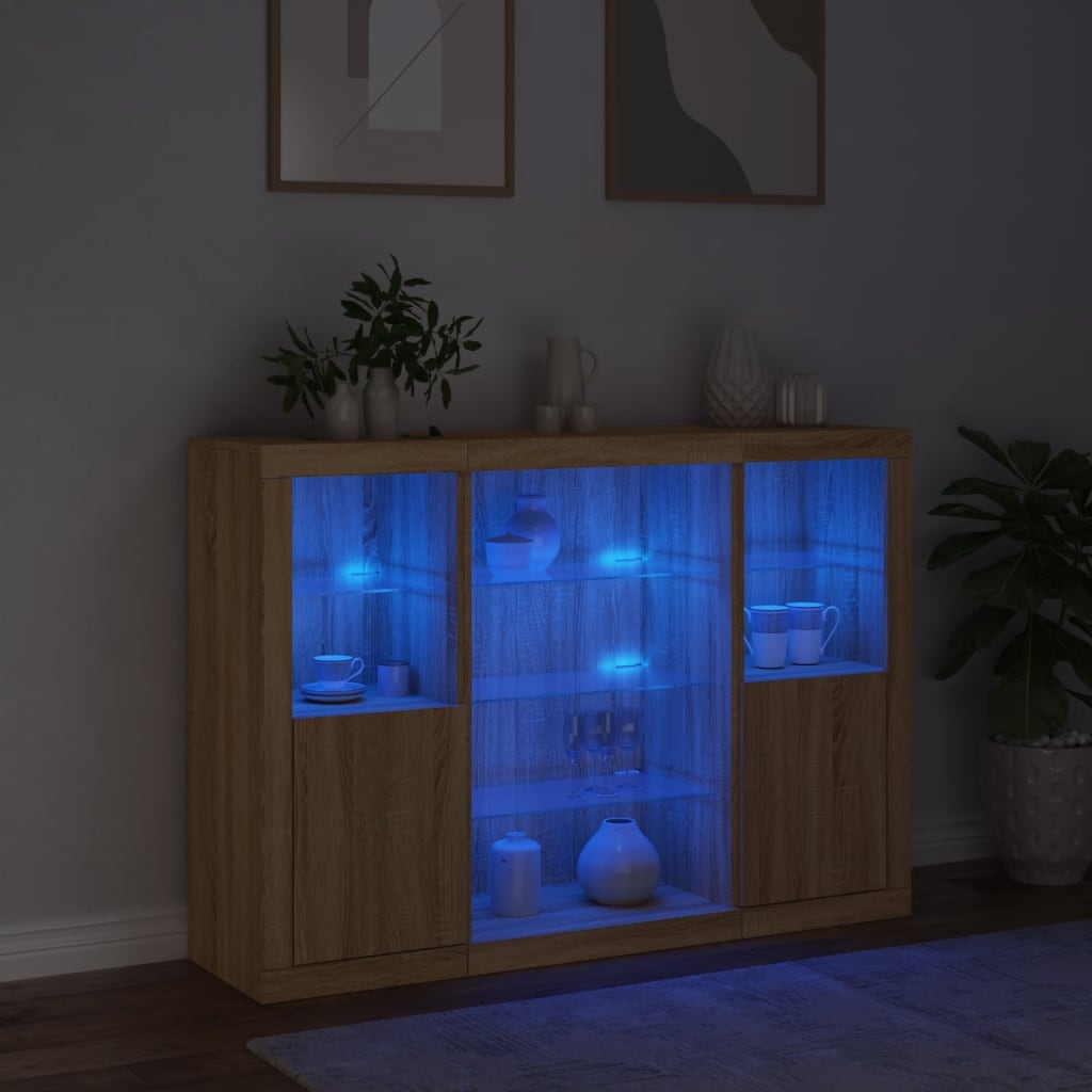 vidaXL Sideboards with LED Lights 3 pcs Sonoma Oak Engineered Wood 3