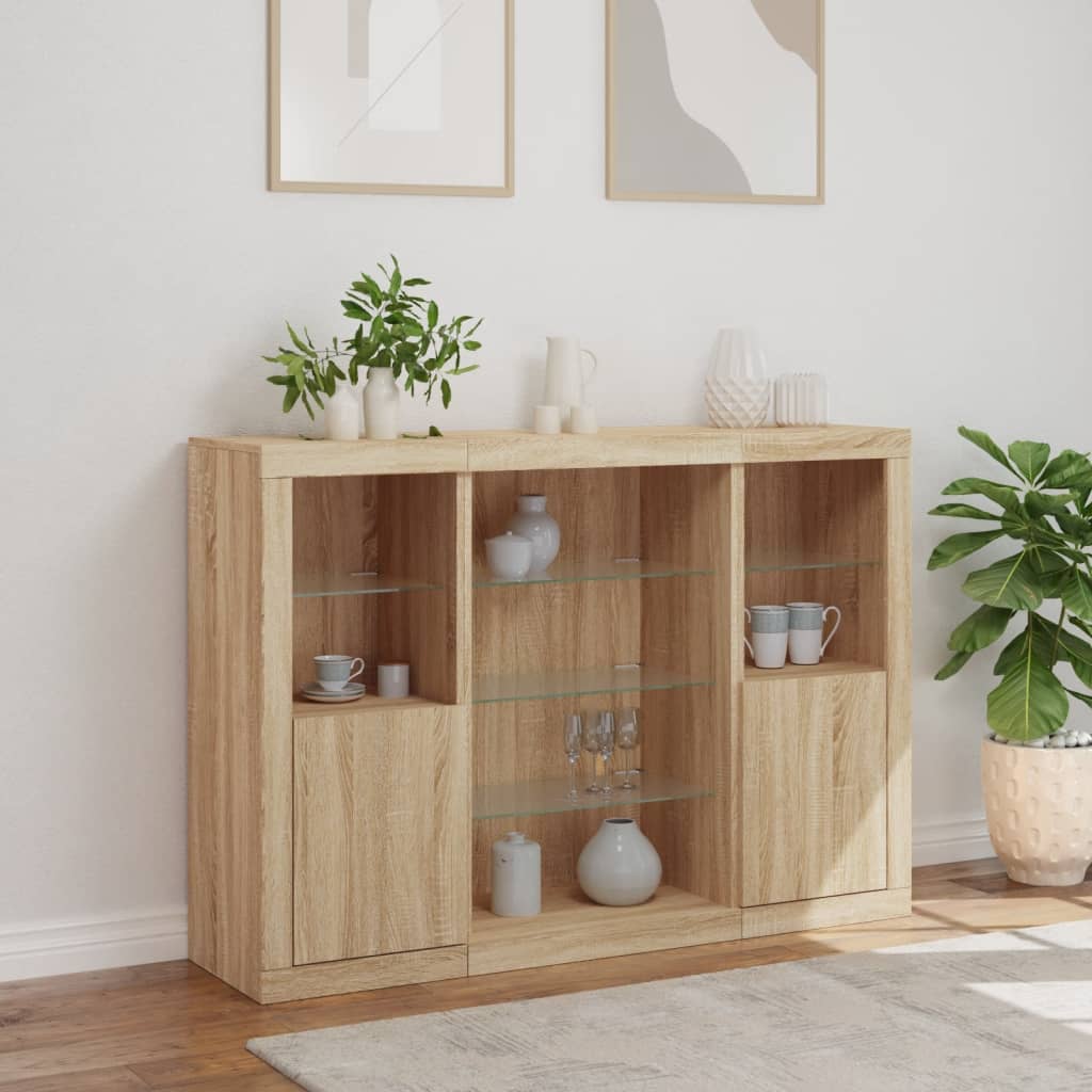 vidaXL Sideboards with LED Lights 3 pcs Sonoma Oak Engineered Wood 4