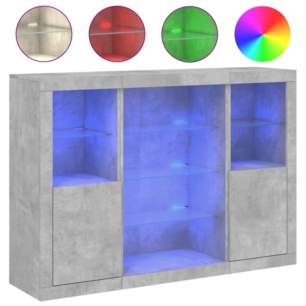 vidaXL Sideboards with LED Lights 3 pcs Concrete Grey Engineered Wood 2