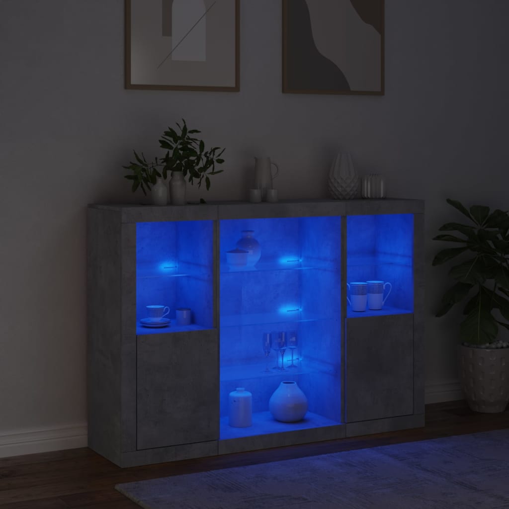 vidaXL Sideboards with LED Lights 3 pcs Concrete Grey Engineered Wood 3