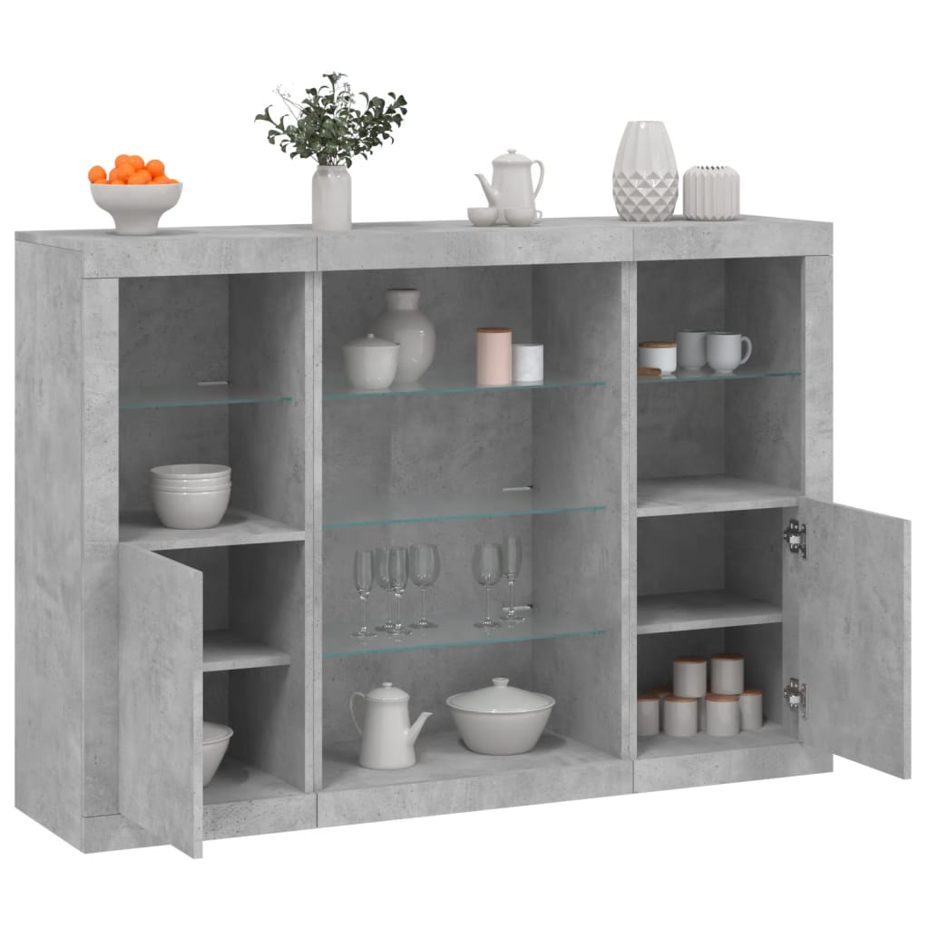 vidaXL Sideboards with LED Lights 3 pcs Concrete Grey Engineered Wood 1