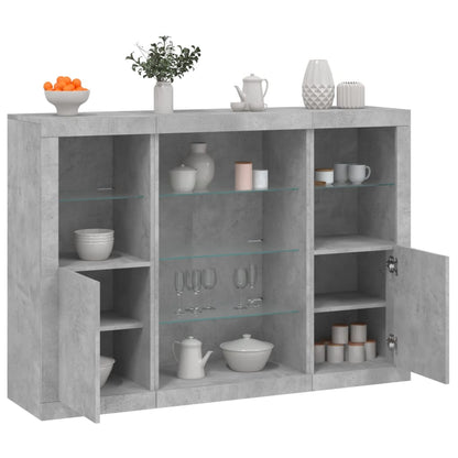 vidaXL Sideboards with LED Lights 3 pcs Concrete Grey Engineered Wood 1