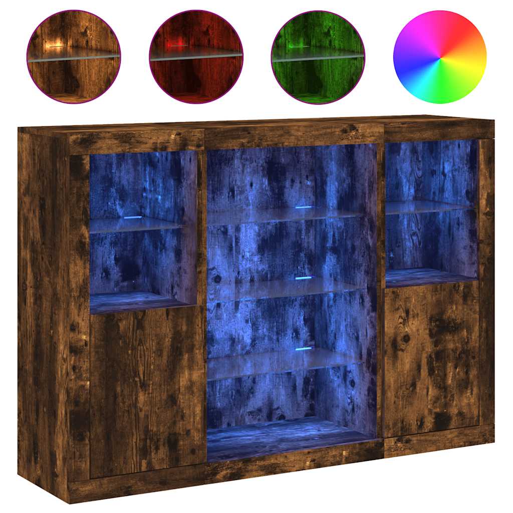 Sideboards with LED Lights 3 pcs Engineered Wood Smoked oak