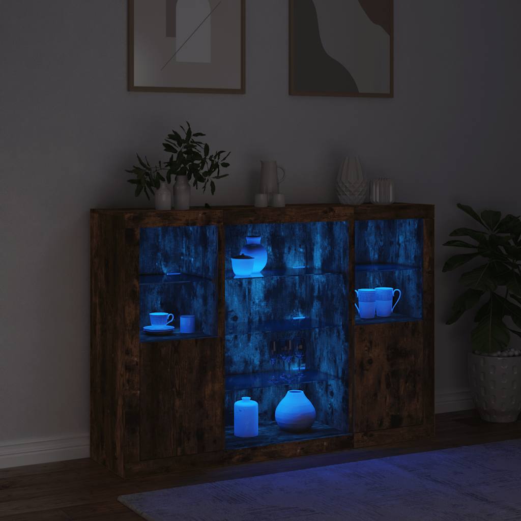 Sideboards with LED Lights 3 pcs Engineered Wood Smoked oak