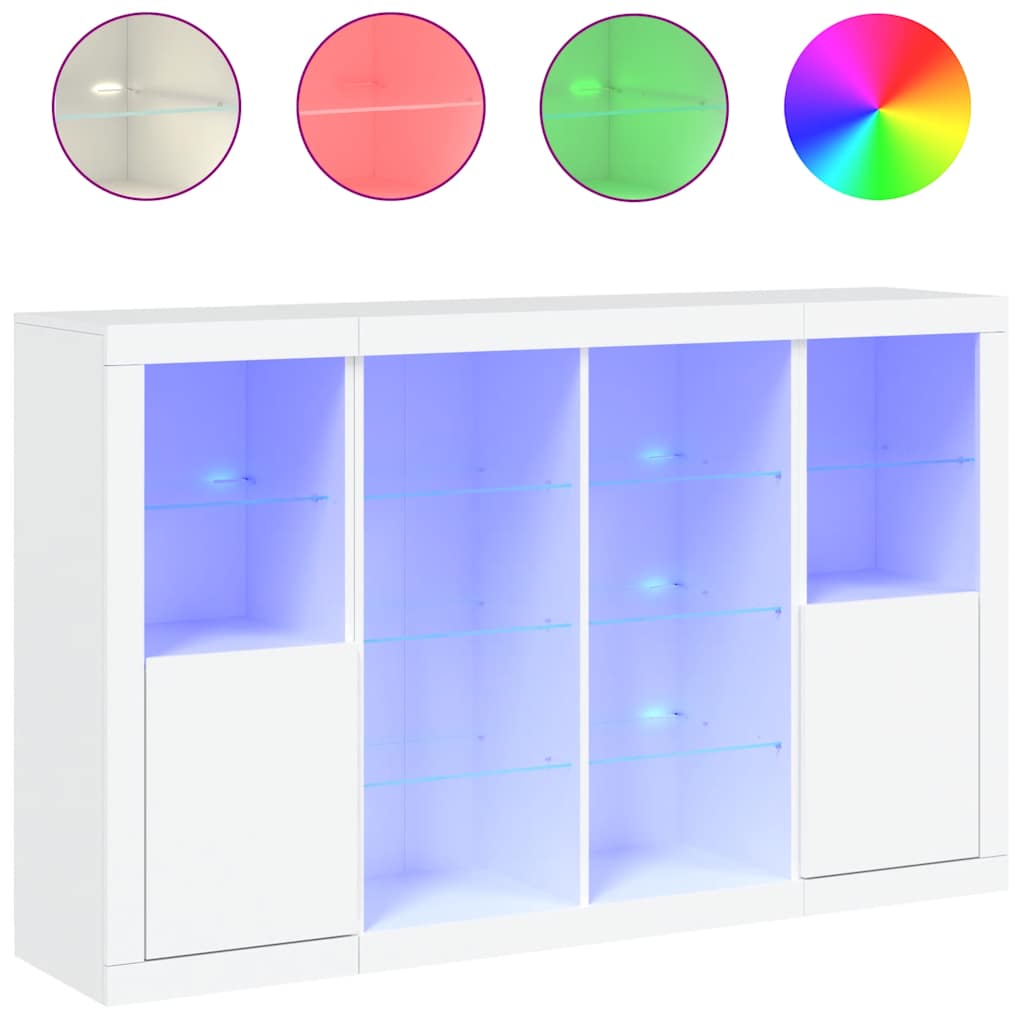 vidaXL Sideboards with LED Lights 3 pcs White Engineered Wood 2