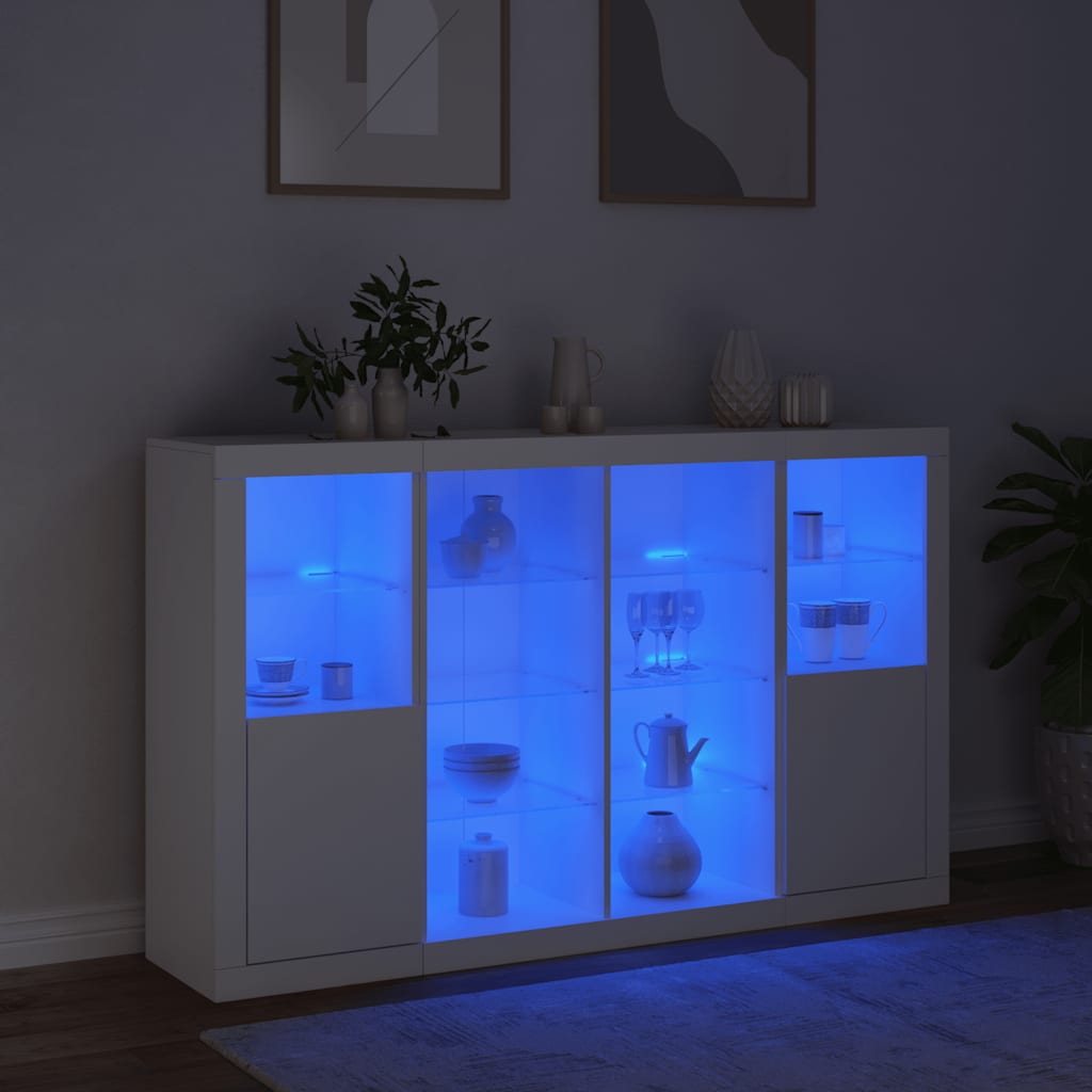 vidaXL Sideboards with LED Lights 3 pcs White Engineered Wood 3