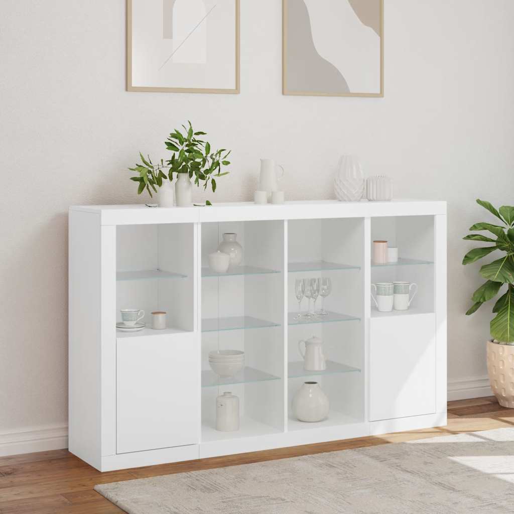 vidaXL Sideboards with LED Lights 3 pcs White Engineered Wood 4