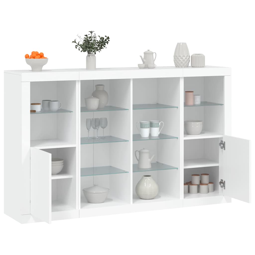 vidaXL Sideboards with LED Lights 3 pcs White Engineered Wood 1