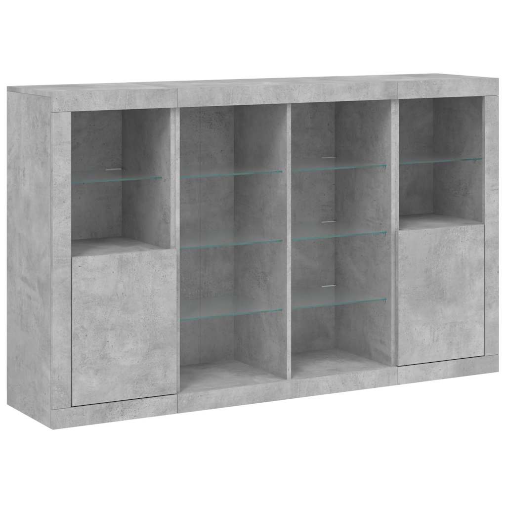 vidaXL Sideboards with LED Lights 3 pcs Concrete Grey Engineered Wood 5