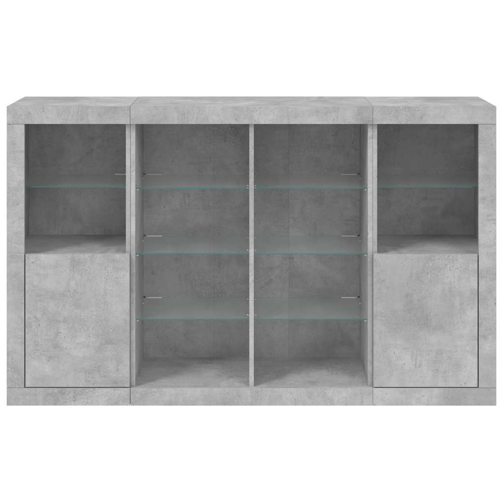 vidaXL Sideboards with LED Lights 3 pcs Concrete Grey Engineered Wood 6