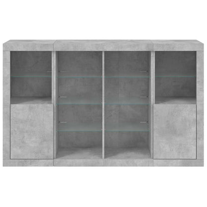 vidaXL Sideboards with LED Lights 3 pcs Concrete Grey Engineered Wood 6