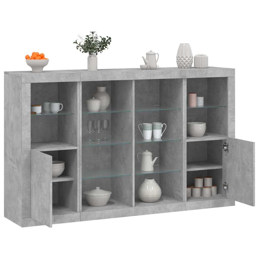 vidaXL Sideboards with LED Lights 3 pcs Concrete Grey Engineered Wood 1