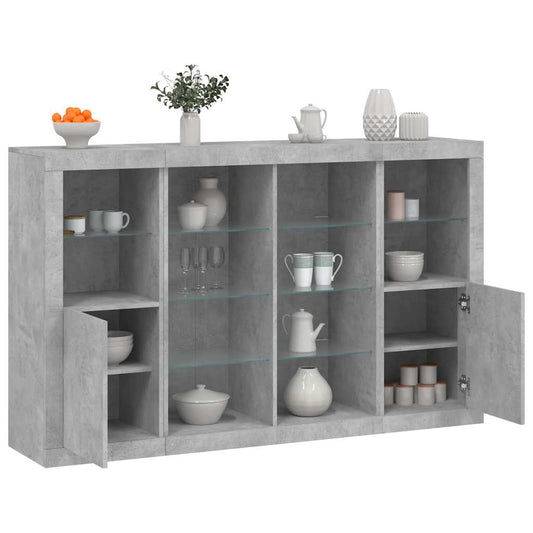 Sideboards with LED Lights 3 pcs Engineered Wood Concrete grey